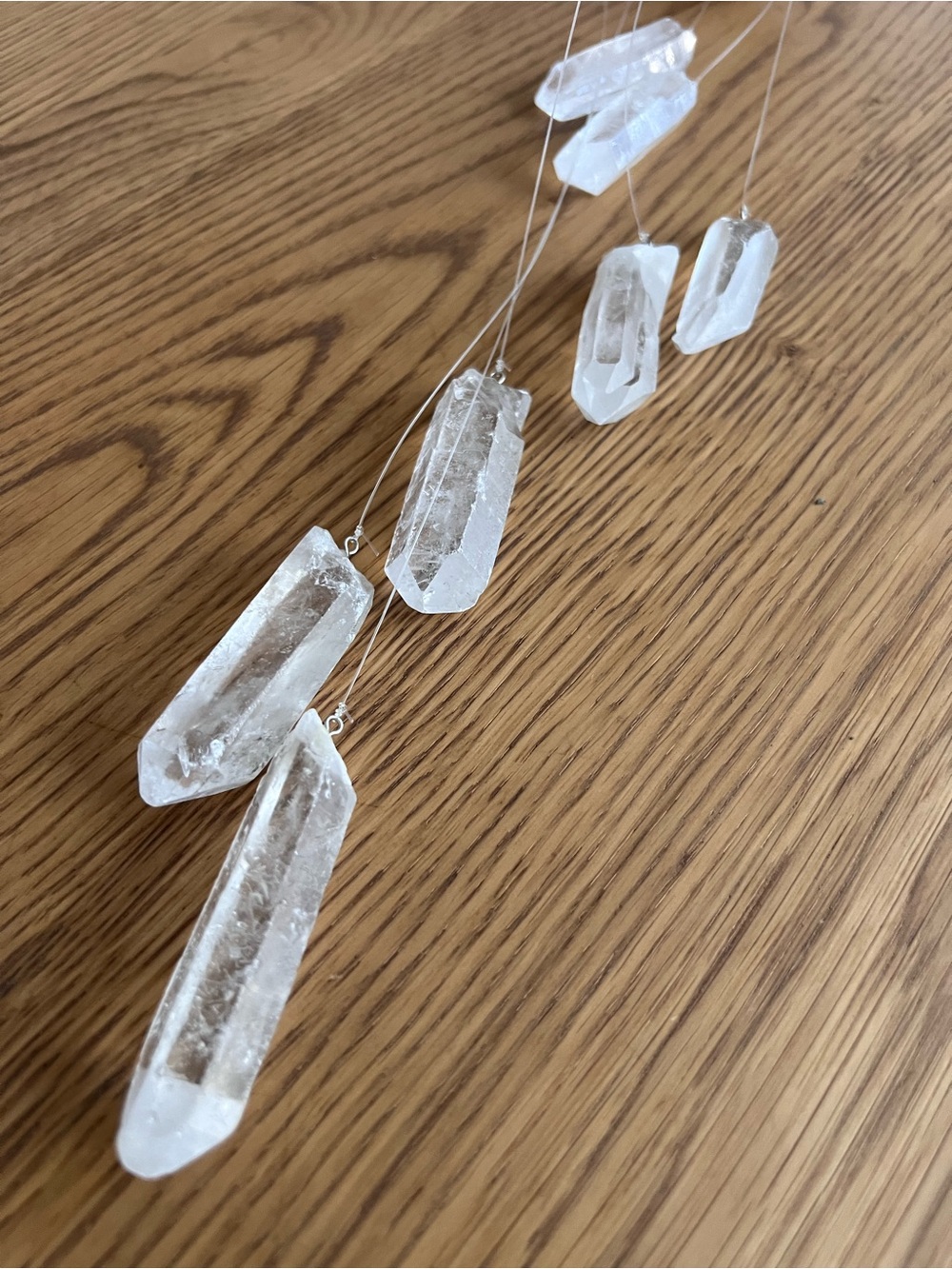 Real Crystal Quartzite Hanging Mobile Wind Chime with Natural Wood Rings - Picture 4 of 10